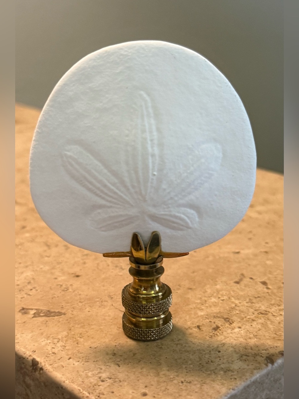 Vintage White Sand Dollar Lamp Finial Brass Base